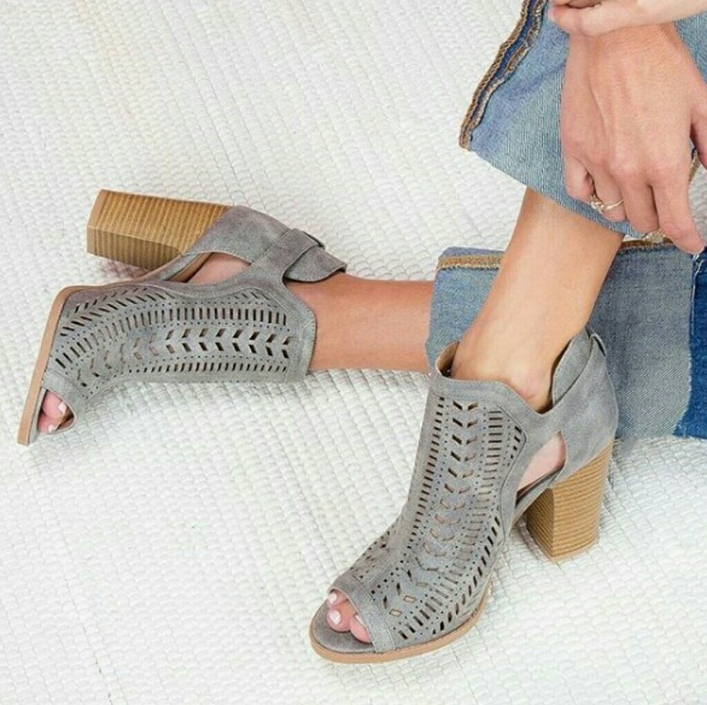CARLY Suede peep toe booties - GRAY